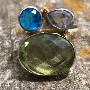 Vintage Sterling 925 Amethyst Peridot Topaz Ring